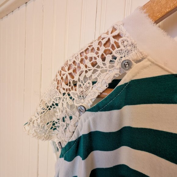 Anthropologie Little Yellow Button crochet shoulder green & white stripes  sz XL - Picture 4 of 9